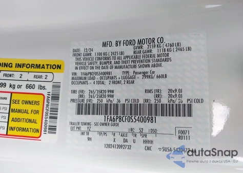 2025 Ford Mustang Gt Premium Fastback from USA, damaged, VIN 1FA6P8CF0S5400981